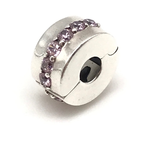 Pandora Light Pink CZ Sparkling Row Shiny Path Clip Sparkly Bead Charm - Picture 1 of 6